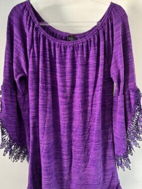 Win Win Purple Lace Trim 3/4 Sleeve Tunic Dress L/XL Boutique Casual Romantic